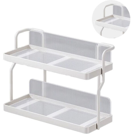 Organizzatore da appoggio a 2 livelli in acciaio al carbonio per cucina, porta spezie multifunzionale per camera da letto, bagno, armadio, sotto il lavello, bianco crema