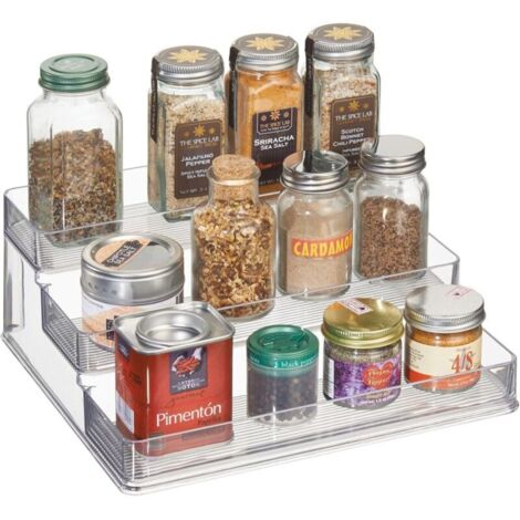 Organizzatore da cucina per armadietti, grande ripiano da cucina in plastica a 3 livelli, trasparente 25x24x10cm