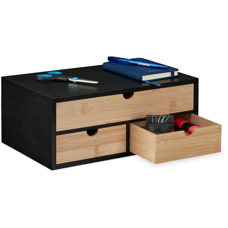 Organizer Da Scrivania Con 3 Cassetti In Bamb E Mdf, Cassettiera Da...