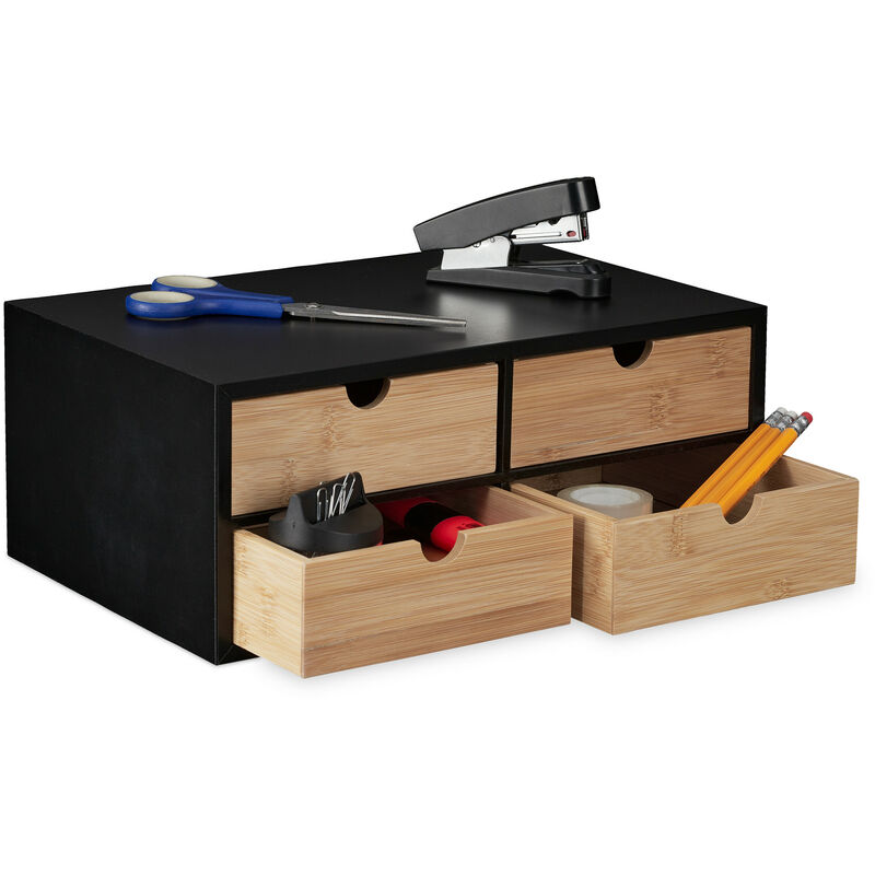 Organizer Da Scrivania Con 4 Cassetti In Bamb E Mdf, Cassettiera Da...