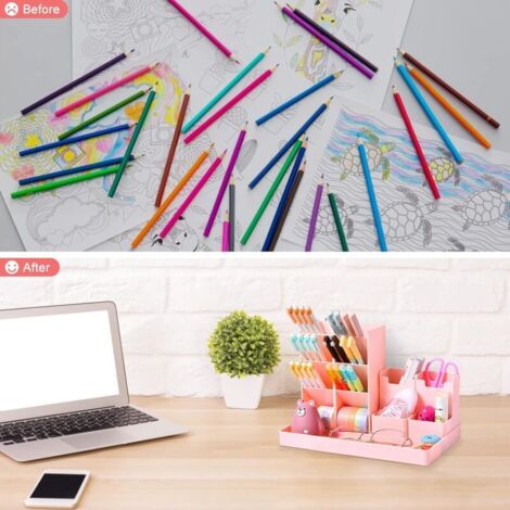 Organizzatore da scrivania, set di 5 portapenne multifunzionali, organizer da scrivania in plastica per articoli di cancelleria per bambini, ufficio, casa, scuola
