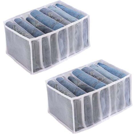 Organizzatore di cassetti pieghevole per vestiti, jeans, calze, intimo, pantaloni, leggings e T-shirt (bianco, 2 pezzi, grande).