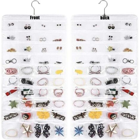 Organizzatore di gioielli sospeso bifacciale: Organizzatore di gioielli sospeso, 80 piccoli scomparti, porta orecchini, borsa portaoggetti