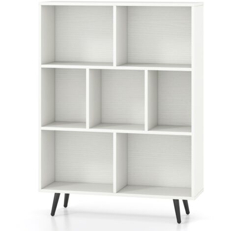 Organizzatore di stoccaggio moderno con 4 gambe di metallo affusolate, Libreria a 7 cubi studio camera da letto Bianco