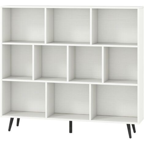 Organizzatore di stoccaggio moderno con 5 gambe di metallo affusolate, Libreria a 10 cubi camera da letto Bianco