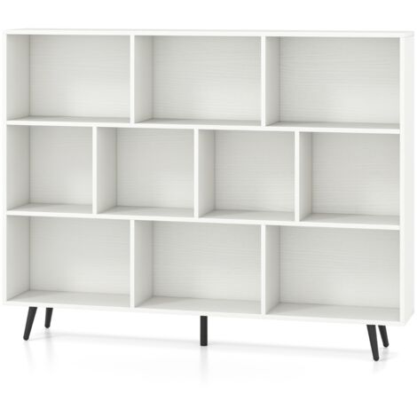 Organizzatore di stoccaggio moderno con 5 gambe di metallo affusolate, Libreria a 10 cubi studio camera da letto Bianco