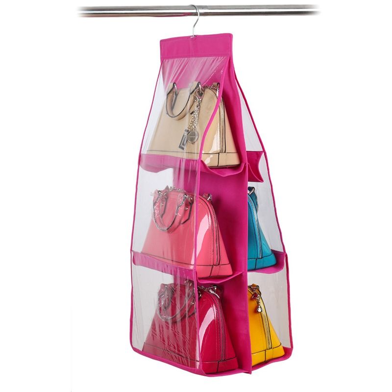 Image of Organizzatore fino a 12 borse con gancio pratico organizer da armadio o porta Colore: Fucsia