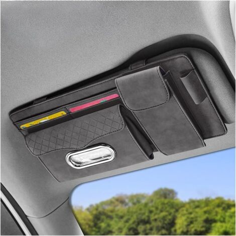 Organizzatore per aletta parasole auto, organizer per aletta parasole auto per occhiali da sole, porta carte universale per aletta parasole auto, porta patente, portachiavi, telefono, supporto per cel