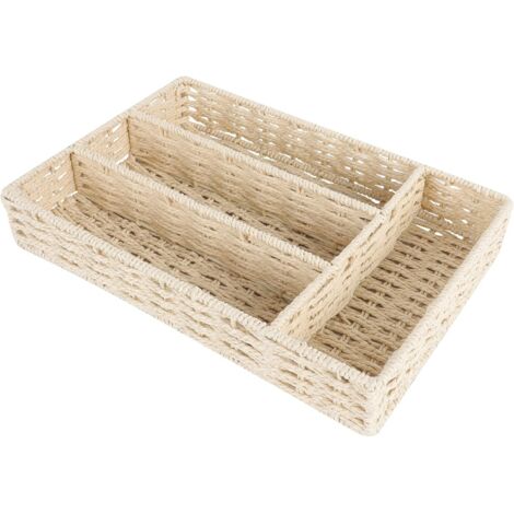 Organizzatore per cassetti di utensili da cucina con divisori, cestino per posate in rattan, cestino da portata in vimini naturale