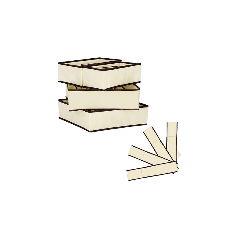 Image of Organizzatore per cassetti per biancheria con scomparti, set di 4 pezzi beige.