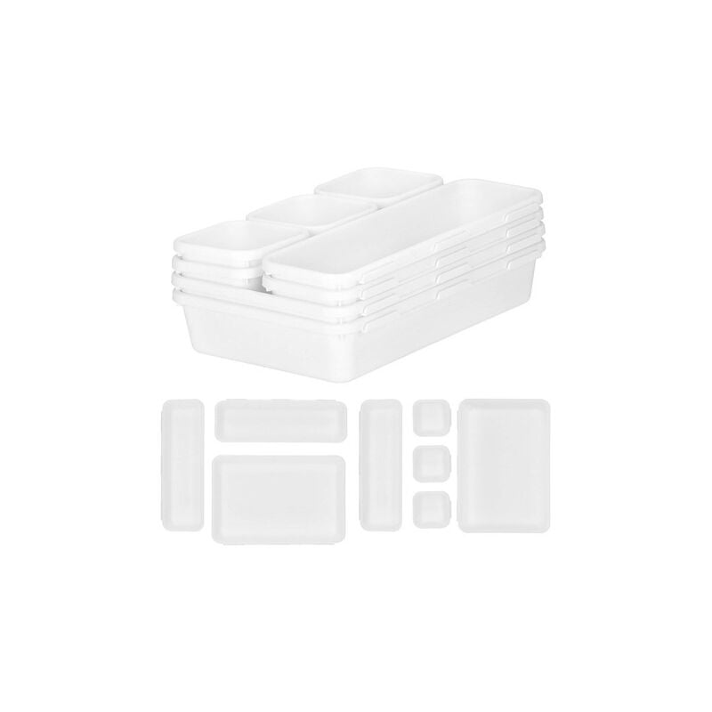 Image of Springos - Organizzatore per il cassetto con 8 pezzi, inserto multifunzione, contenitore bianco.