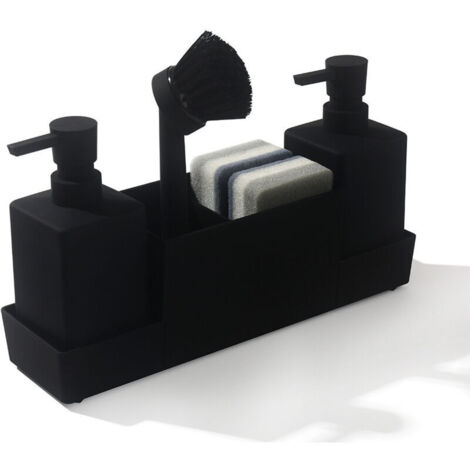 Organizzatore per lavello da cucina con dispenser di detersivo per piatti, accessorio per riporre oggetti, spazzola per piatti con dispenser di liquido, nero