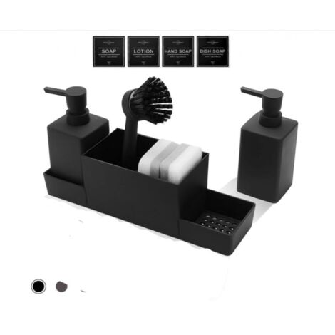 Organizzatore per lavello da cucina per dispenser di detersivo per piatti, accessorio per riporre la spazzola per piatti con dispenser di liquido, nero