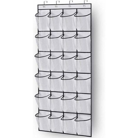 Organizzatore per scarpe da porta salvaspazio, portascarpe da porta con 24 tasche salvaspazio e 3 ganci per cucina, armadio, camera da letto, bianco