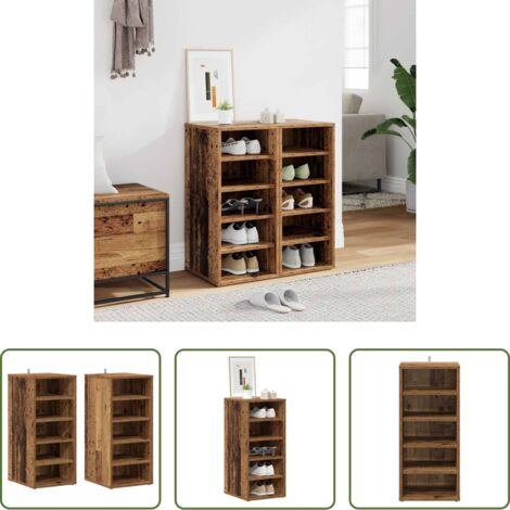 Organizzatore per scarpe -  Scarpiere 2 pz Legno Antico 32x35x70 cm in Legno Multistrato