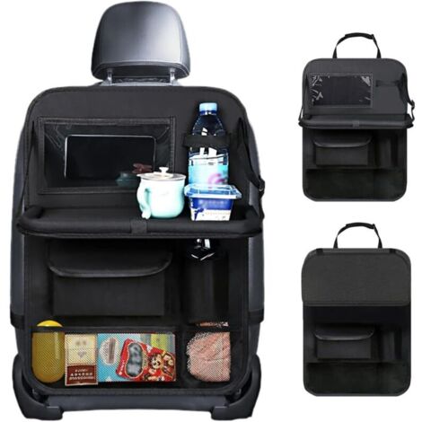 Organizzatore per seggiolino auto, protezione per schienale ampio, multifunzionale, impermeabile, con tavolino pieghevole, scomparto per tablet e numerose tasche, nero