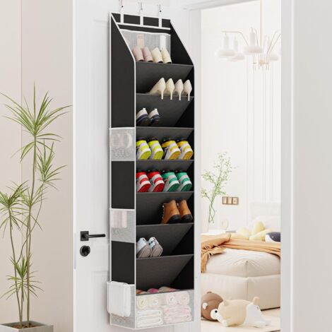 Organizzatore Scarpe da Appendere alla Porta – Tasche Profonde, Armadio 16–24 Paia Sneakers, Sandali e Stivali, Salva Spazio, Nero