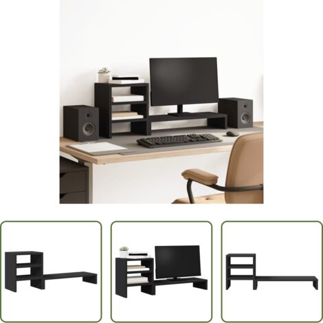 Organizzatore scrivania -  Supporto Monitor con Organizzatore Nero in Truciolato