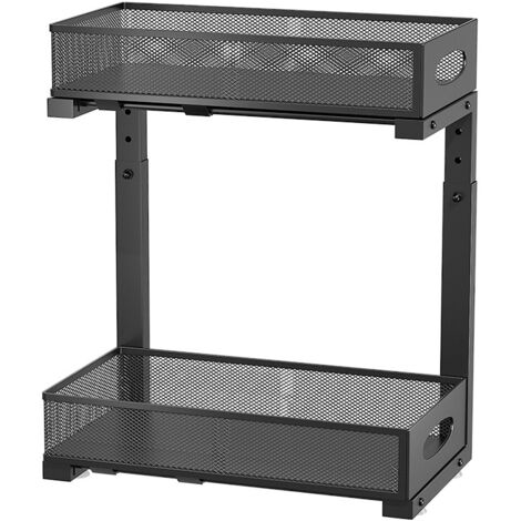 Organizzatore sottolavello in metallo a 2 livelli per cucina, sottolavello, altezza regolabile, ripiano sottolavello per cucina, armadio, bagno, lavanderia, 1 pezzo, nero
