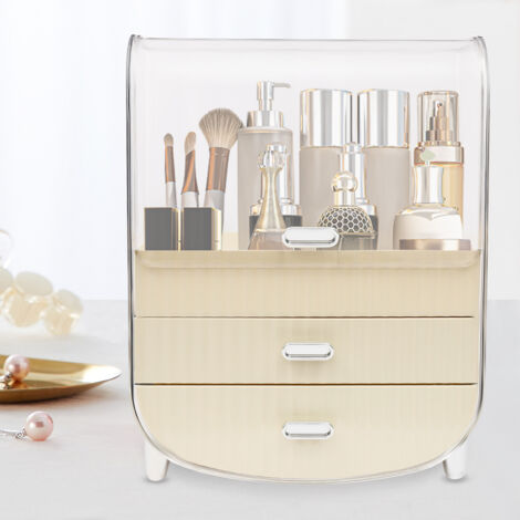 Organizzatore trucco, grande organizzatore trucco, organizzatore cosmetici skincare con coperchio e cassetti NUOVO