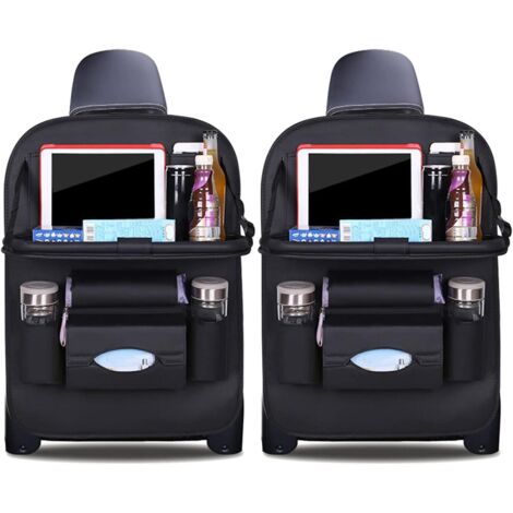 Organizzatori per auto di lusso in pelle PU, protezione per sedile posteriore con supporto pieghevole per tablet, organizer impermeabili per auto (nero - confezione da 2)