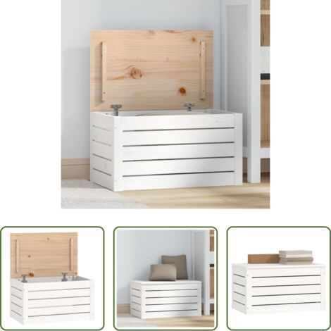 Organizzazione domestica -  Contenitore Portaoggetti Bianco 59,5x36,5x33cm Massello di Pino