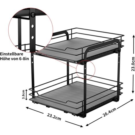 Organizzazione e stoccaggio della cucina, Cassetto da cucina a 2 livelli, Portaspezie da cucina ad altezza regolabile, Portaoggetti per armadietto da cucina, P26,4 x L23,2 x A23 cm