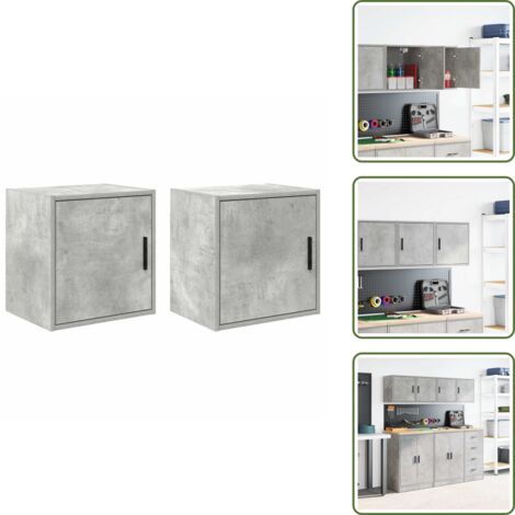 Organizzazione garage - vidaXL Pensili per Garage 2 pz Grigio Cemento in Legno Multistrato - Armadietto in legno