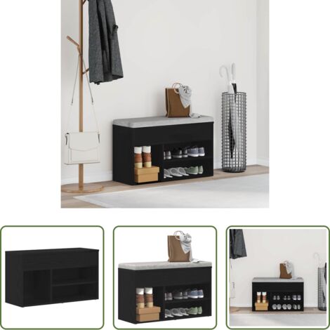 Organizzazione scarpe -  Panca per scarpe Rovere Nero 80 x 30 x 45 cm Legno multistrato