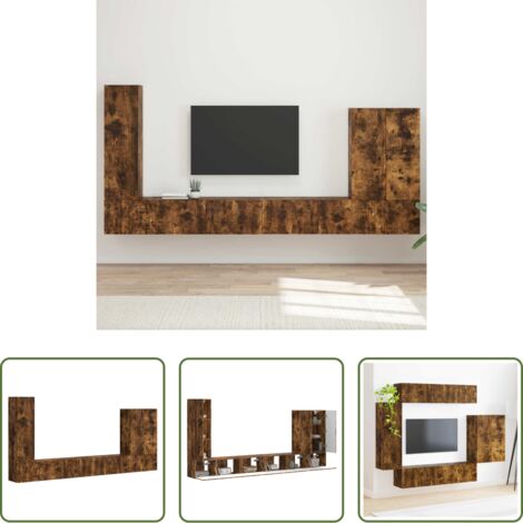 Organizzazione spazio -  Set di Mobiletto da TV a Parete 6 pcs Rovere fumé