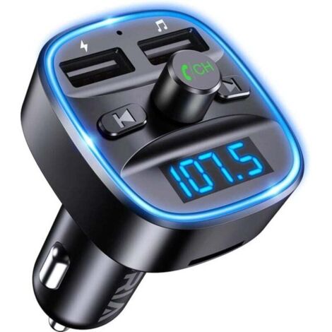 ORIA - Transmetteur FM Bluetooth - Adaptateur autoradio sans fil - Kit voiture - Chargeur de voiture universel avec double USB pour voiture - Porte mains libres - LED bleue