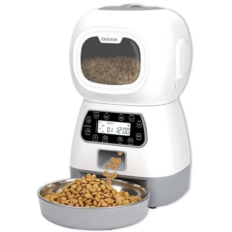 Oricean Distributeur Croquettes pour Chats Chiens 3.5L Distributeur Automatique avec Fenêtre Visible Fonction Mémoire Enregistreur