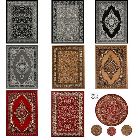 TEPPICH HOME Orient Teppich rot beige grau schwarz klassisch dicht gewebt mit Ornament und Blumenmotiven,Ø 160 cm Rund, B8757