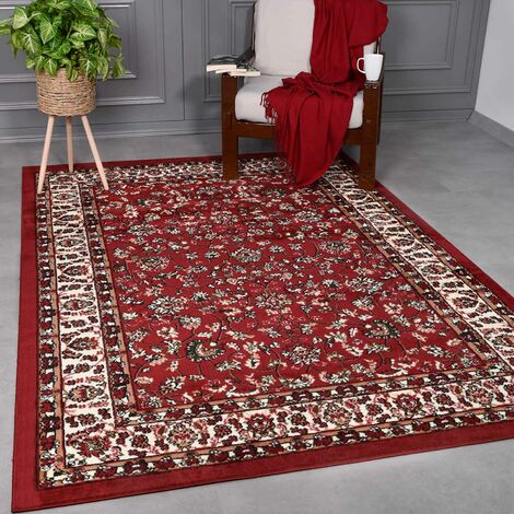 VIMODA Orient Teppich rot beige klassisch dicht gewebt mit Ornament und Blumenmotiven,40x60 cm