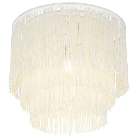 main image of "Oriental ceiling lamp gold cream shade with fringes - Franxa"