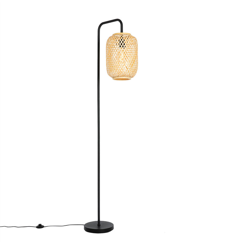 Oriental Floor Lamp Black with Bamboo - Yvonne