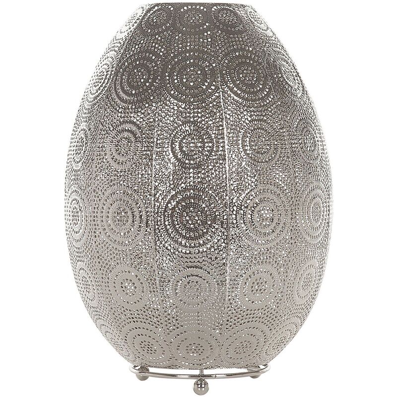 Oriental Table Lamp Decorative Light Moroccan Design Metalwork Silver Maringa