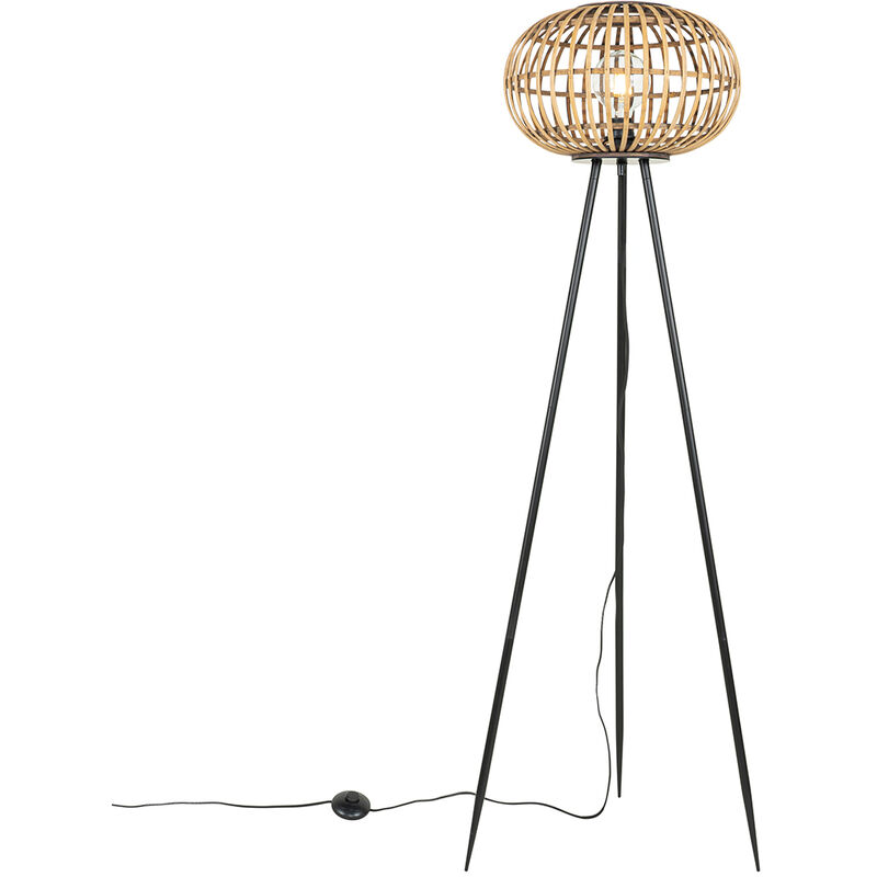 Qazqa - Oriental Tripod Floor Lamp Bamboo - Amira