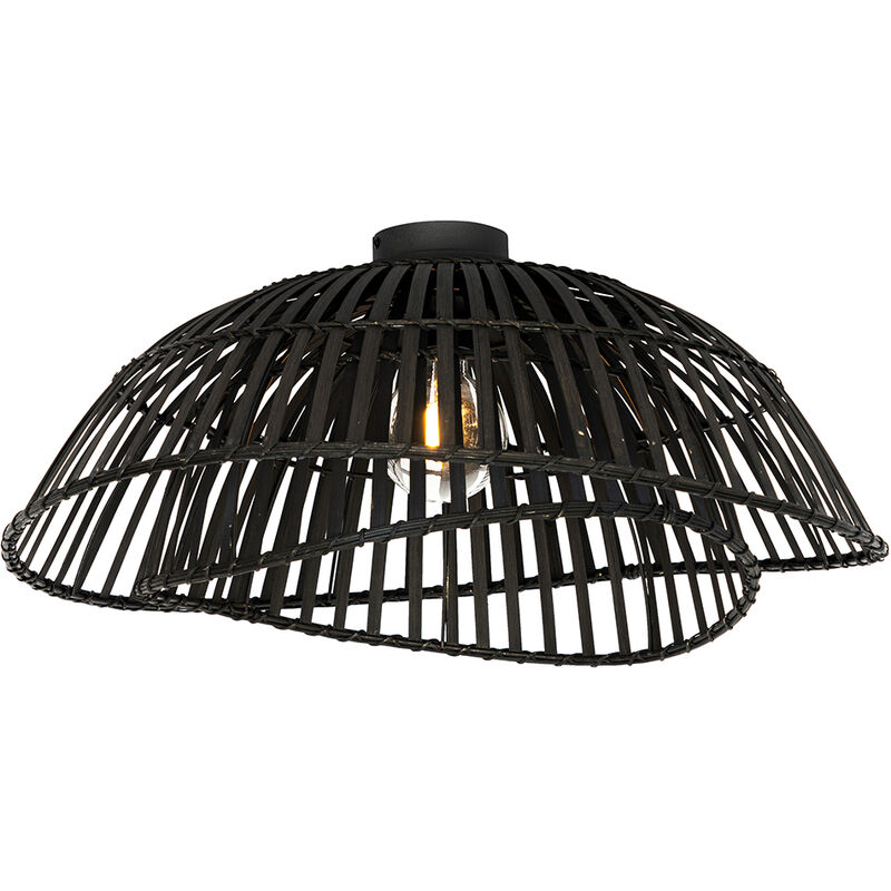 Qazqa Orientalische Deckenleuchte Aus Schwarzem Bambus 62 Cm - Pua