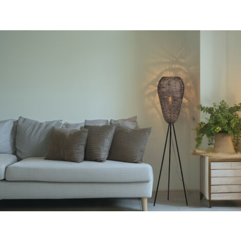 Orientalische LED Tripod Stehleuchte aus Metallgeflecht in Altmessing, H: 140cm