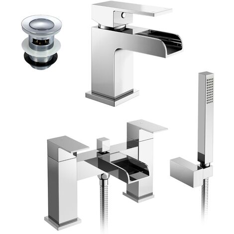Origin Bathroom Basin Mono Mixer Tap, Bath Shower Mixer Tap & Waste Chrome