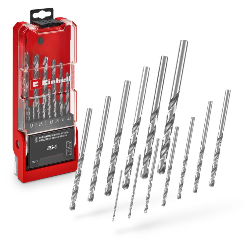 Original Einhell 13-tlg. Hss-g Metallbohrer-set (hss 4241 Stahl, Hochglanzpoliert, 135°-split-point-spitze, Gefräste Typ N Spirale, Rundschaft Inkl.
