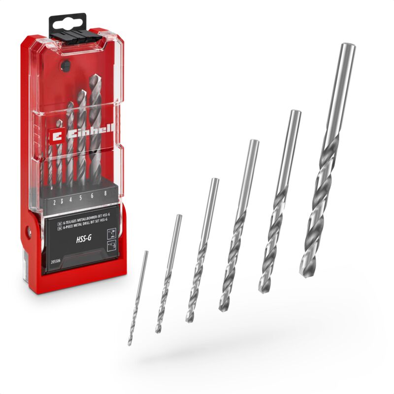Original Einhell 6-tlg. Hss-g Metallbohrer-set (hss 4241 Stahl, Hochglanzpoliert, 135°-split-point-spitze, Gefräste Typ N Spirale, Rundschaft Inkl.