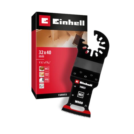 Original Einhell Tauchsägeblatt aus Kohlenstoffstahl für Holzbearbeitung (32 mm Breite, 40 mm Eintauchtiefe, PTFE-Coating, gekrümmte Schneide, Schnellwechselfunktion)