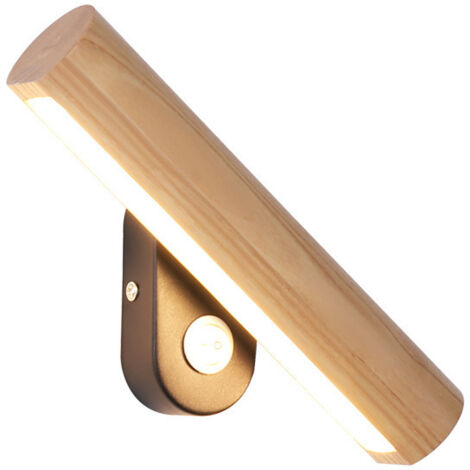 Original Wood Bedroom Bedside Wall Lamps Rotatable Wall Sconces LED Three-Color Dimmable Wall Mounted Light for Study Room Library Staircase (32.5cm)