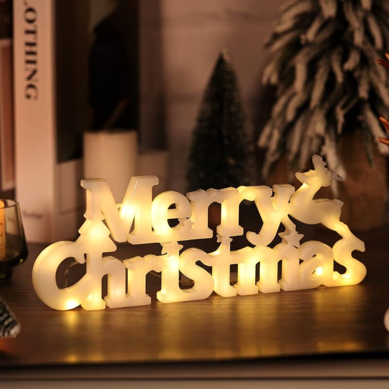 Hiasdfls - Original Wreath Hanging Christmas Ornament Merry Christmas Light Sign Battery Operated (Not Included) Light Up Christmas Table Decoration