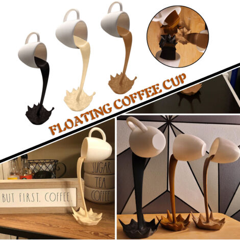 Originelle schwebende Kaffeetassen-Skulptur – Kreative Büro- und Wohndekoration