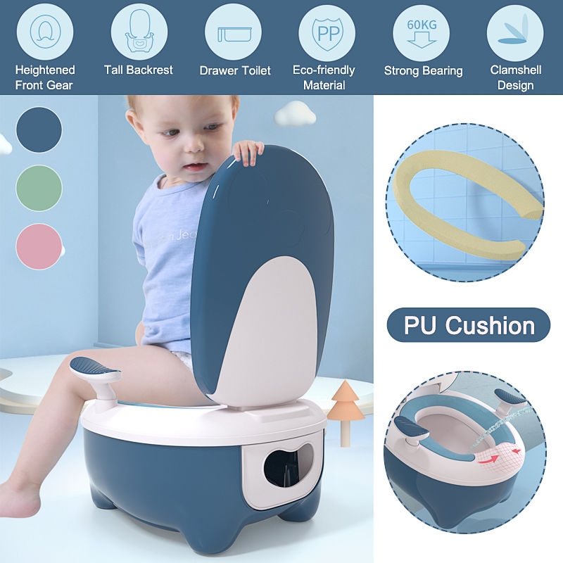 

Orinal infantil para bebé, viaje, portátil, divertido, diseño, asiento para orinal, mango de inodoro, antideslizante, azul