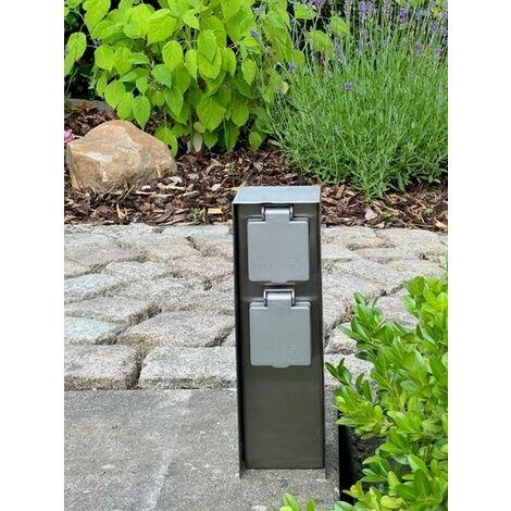 ORIO 2-fach Steckdosensäule eckig in Eisen gebürstet, mit IP 44