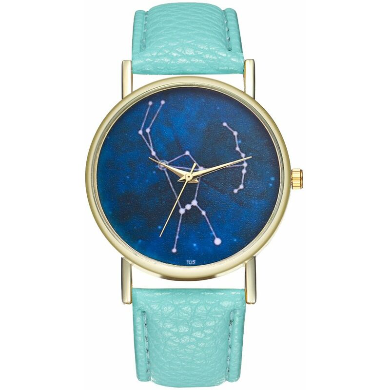 

Orion Constellation Leather Ladies Reloj para hombre Idea de regalo Minimalista Dibujo de lineas geometricas AstronomyT05,Menta verde